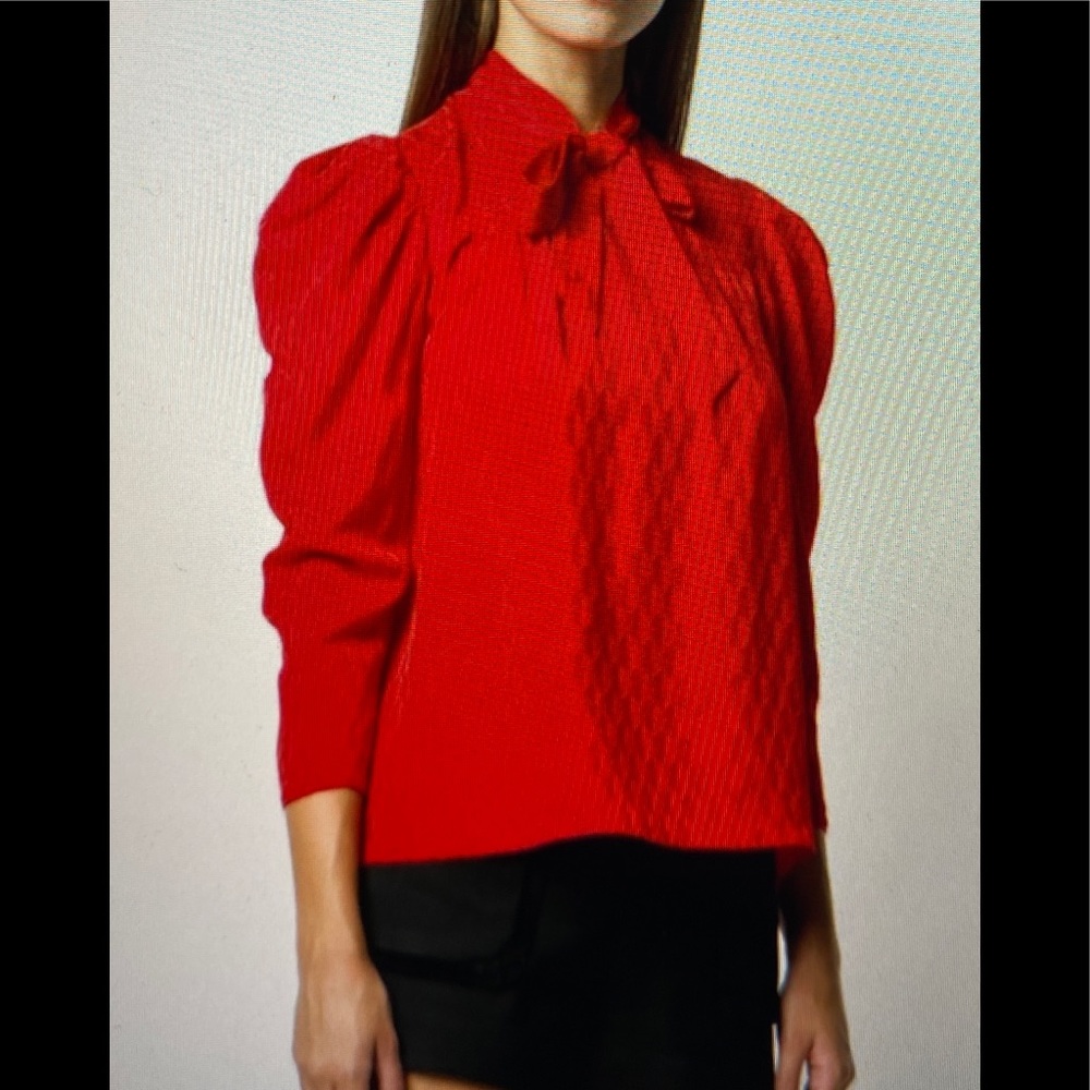 SANDRO Rayani pussy-bow satin-jacquard blouse 1